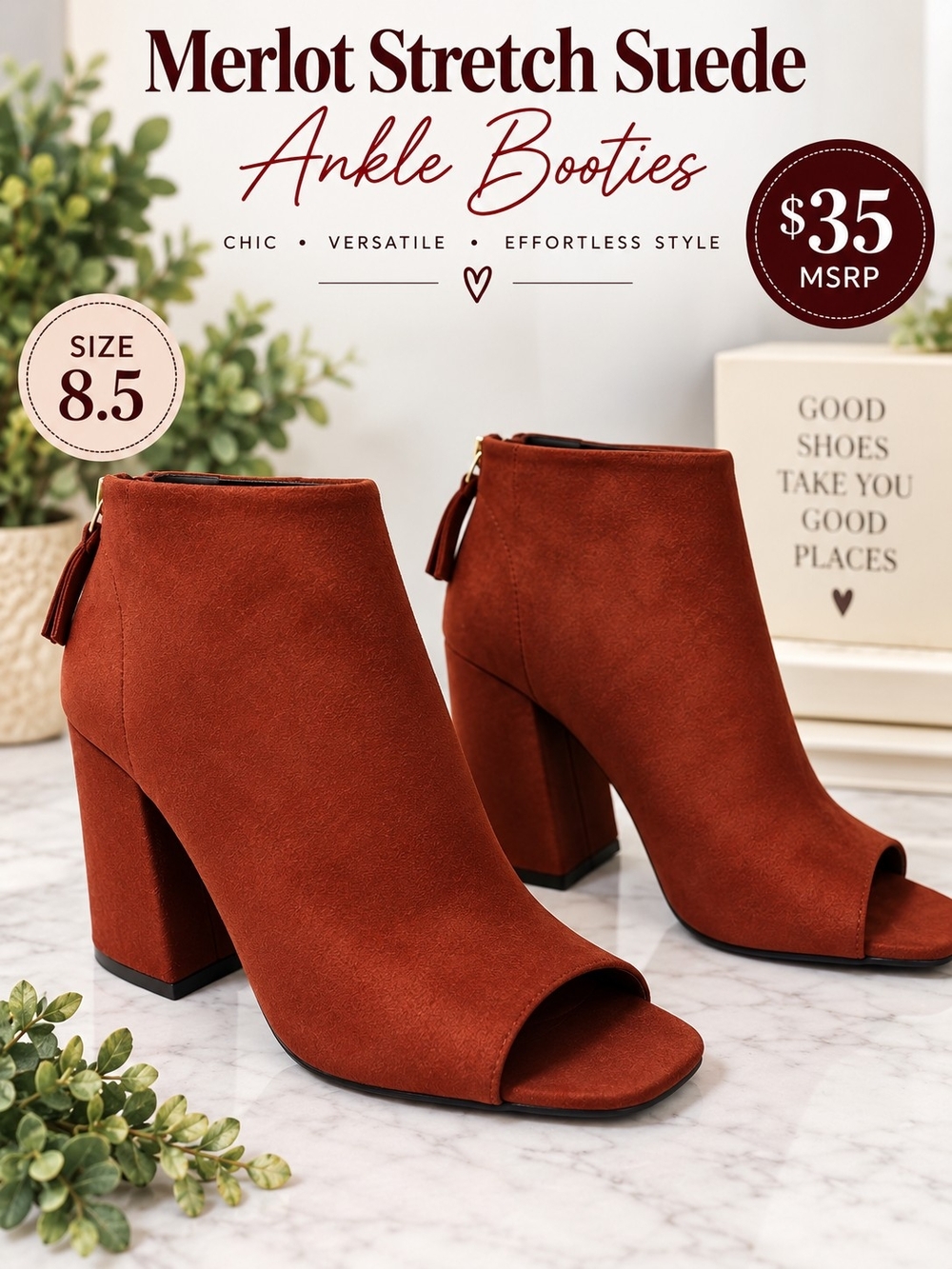 A148.  Ankle Boots Open Toe Block Heel US 8.5 New With Box